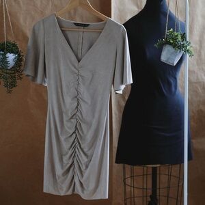 ✨ZARA BASIC Taupe Suede-Look Ruched Dress – Size S (USA)